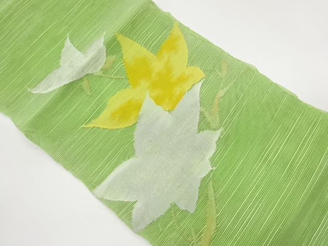  紗 花葉模様織出し名古屋帯